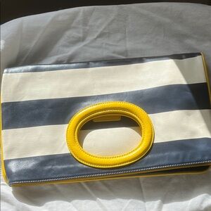 Kate Spade Navy and Cream Striped Clutch with Yellow Accents